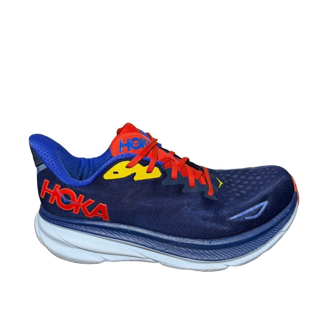 Men’s Hoka Clifton 9 wide Navy and Red Athletic Shoes size 11 2E